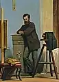 Alessandro Guardassoni.Autoportrait, entre le chevalet et l'appareil photo, 1859.