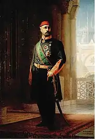 Portrait du sultan Abdulaziz (1861-1876) (1865-1866, huile sur toile, 241&nbsp;×&nbsp;156&nbsp;cm, musée de l'Histoire de France, Versailles).