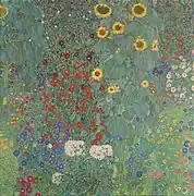 Jardin aux tournesols (1907), huile sur toile (110&nbsp;×&nbsp;110&nbsp;cm), Österreichische Galerie Belvedere (Vienne).