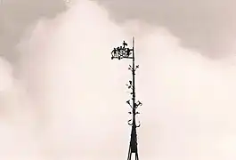 Girouette aux armoiries Bonhome sur le toit du château de Haversin.