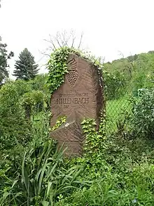 Photo couleur d’un menhir de grès rose gravé.