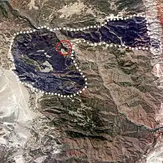 Image ISS de zones brûlées avec le pont entouré en rouge