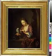 Femme nourrissant un perroquet (d'après Arnold Boonen), 1859-1861, Finlande, musée d'art Ateneum,.