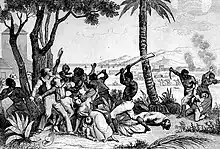 Révolte des esclaves de Saint-Domingue en 1791 (gravure de Masson, 1833).