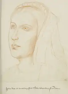 Portrait d'Elisabeth de Culembourg au feuillet 180 du Recueil d'Arras.
