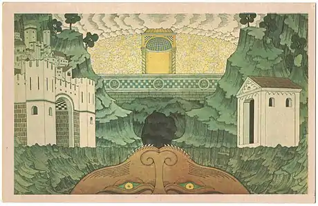 Trois dessins d'Ivan Bilibine pour Le Miracle de Théophile, réalisés à la gouache et au crayon, conservés au Bakhrushin Museum&nbsp;(en) de Moscou.
 
Description des illustrations:
*  À gauche: Costume de scène 1. Scapulaire monastique (22,5 x 11,1 cm).
*  Au centre : Costume de scène 2. Aube de prêtre (22,5 x 14,3 cm).
*  À droite: Décor. Fond de scène.