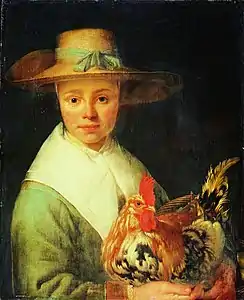 Fille avec un coq (vers 1650), 55,4&nbsp;×&nbsp;45,2&nbsp;cm, château de Kadriorg.
