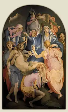 Le Christ mort porté par plusieurs personnes