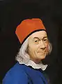 Une image est faite de contrastes : d'intensité (entre noir et blanc), de couleur (bleu et rouge), de texture (fond et visage). Ici peinture de Jean-Étienne Liotard, Autoportrait, XVIIIe&nbsp;siècle.