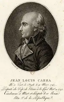 Gravure représentant un homme au front dégarni, de profil, au format médaillon. Des éléments biographiques sont écrits au-dessous.