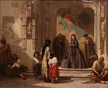Jeune femme faisant la charité à l'entrée de la chapelle de l'hôpital San Sebastian à Cordoue (1863), Castres, musée Goya.