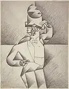 Juan Gris, 1911, Étude pour "l'Homme dans un café", crayon noir sur papier vergé, 55,9&nbsp;×&nbsp;41,9&nbsp;cm, Philadelphia Museum of Art. Exposició d'Art Cubista, 1912
