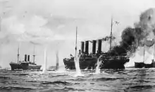Le Kaiser Wilhelm der Grosse au cours de la bataille qui l'opposa à l'Highflyer