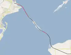 Carte du pont du détroit de Kertch avec son passage sur l'île de Touzla.
