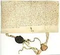 Contrat d’échange entre l’abbaye Saint-Blaise et le baron Ulrich von Klingen au sujet de Beznau et de la colline où se trouve aujourd’hui Klingnau, daté de décembre 1239.