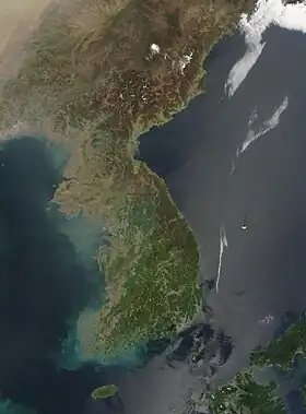 Image satellite de la péninsule de Corée en 2006.