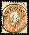 10 kr brun, oblitéré à Kozova en langue polonaise, Ukraine
