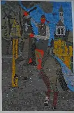 Mosaïque d'Edwin Wiegele&nbsp;(de) à Feistritz an der Gail représentant la Kufenstechen