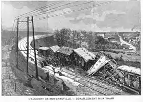 L'arrière du train après le déraillement, selon le supplément littéraire illustré du Petit Journal du 25/05/1902 (no&nbsp;694), p.&nbsp;165-166.