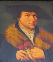 L'homme à l’œillet, portrait de Marx Schwab d'après Hans Brosamer d'après Léonard Beck, début xvie&nbsp;siècle, musée de Chartres.