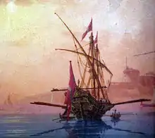 Vue arrière d'une galère de l'ordre de Saint-Jean de Jérusalem en 1765.