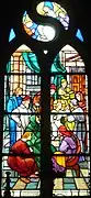 Chapelle Notre-Dame de Lambader : vitrail, les mystères du Rosaire, le 5e&nbsp;mystère joyeux (Jésus enseignant au Temple).