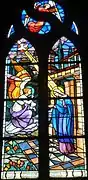 Chapelle Notre-Dame de Lambader : vitrail, les mystères du Rosaire, le 1er&nbsp;mystère joyeux (l'Annonciation).