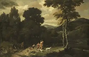 Paysage avec des chasseurs