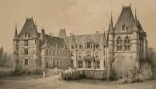 Le château de Marchais, édifié au XVIe&nbsp;siècle, en même temps que Meudon, et par le même architecte (château conservé, propriété des Grimaldi de Monaco).