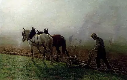 Le laboureur - Huile sur toile, 81&nbsp;×&nbsp;125&nbsp;cm, localisation inconnue.