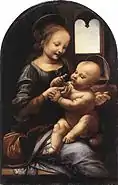 Léonard de Vinci – Madonna Benois, c.1478Huile sur bois transposée sur toile, 49,5&nbsp;×&nbsp;31,8&nbsp;cmMusée de l'Ermitage, Saint-Pétersbourg.