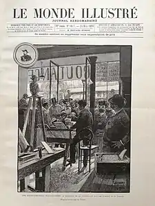 Manifestation devant les bureaux du journal boulangiste La Cocarde à la suite de la radiation du général (Le Monde illustré, 25 mars 1888).