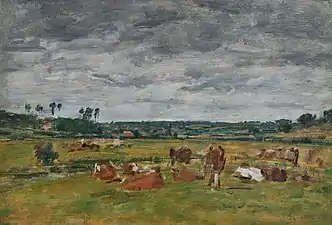 Eugène Boudin, Paysage avec vaches, 1881.