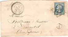 Lettre de bureau de distribution avec cachet perlé.