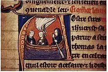 Lettre ornée de La Légende dorée de Jacques de Voragine. Le pigment rouge de l'encre est du cinabre (Devezeux et als, 2002)