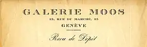 Papier à entête de la Galerie Moos à Genève vers 1917. Ville de Genève. Musées d'art et d'histoire. BAA - Archives de la Galerie Moos, 1999