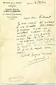 Lettre de remerciement du général Ferrié