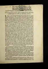 « Lettres patentes du roy, portant règlement & statuts pour la communauté des imprimeurs en taille-douce de la ville & fauxbourgs de Paris », XVIIe&nbsp;siècle.