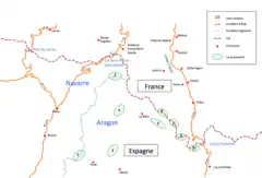 Carte indiquant des frontières en pointillés et des ellipses vertes.