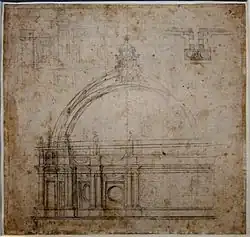 Dessin à la pierre noire d'un demi dôme