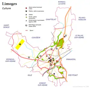 carte de Limoges avec mention des lieux de culture