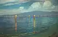 The Torchlight Fishermen, Waikiki, peinture à l'huile sur toile, c. 1920, Honolulu Museum of Art