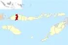 Le village de Liang Bua se situe au centre du Kabupaten de Manggarai illustré en rouge sur la carte.