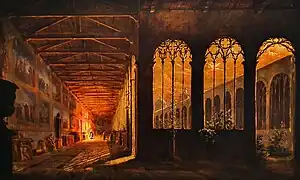 Le Campo Santo de Pise Huile sur toile verso - Tableau vu peu éclairé