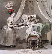 Célébrations de la Saint-Lucie au château de Koberg à Västergötland 1848. Aquarelle.