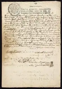 manuscrit revêtu d'un cachet et de signatures.