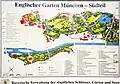 Carte du jardin anglais (partie sud, en haut) et du Maximiliansanlagen (en bas) - le nord est à droite