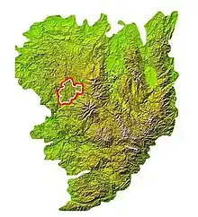 Carte topographique du Massif central, la Dordogne limousine étant soulignée dans le quart nord-ouest.