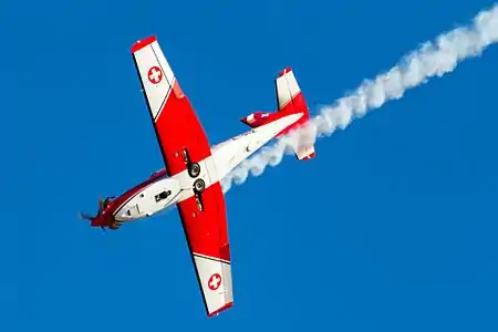 PC-7 des Forces aériennes suisses au meeting international de Malte en 2015.
