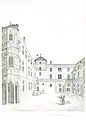 J.-A. Hugo : Maison « La Couronne d'or », rue des Bourdonnais, no&nbsp;31, gravure, 1836.